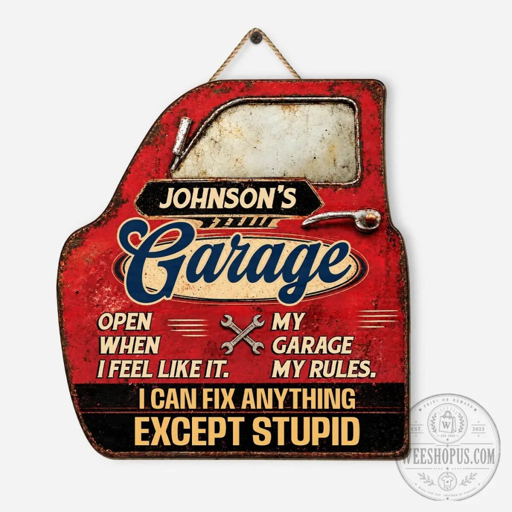 Personalized Johnson's Garage My Rules Vintage Car Door Metal Sign Personalized Johnson's Garage My Rules Vintage Car Door Metal Sign