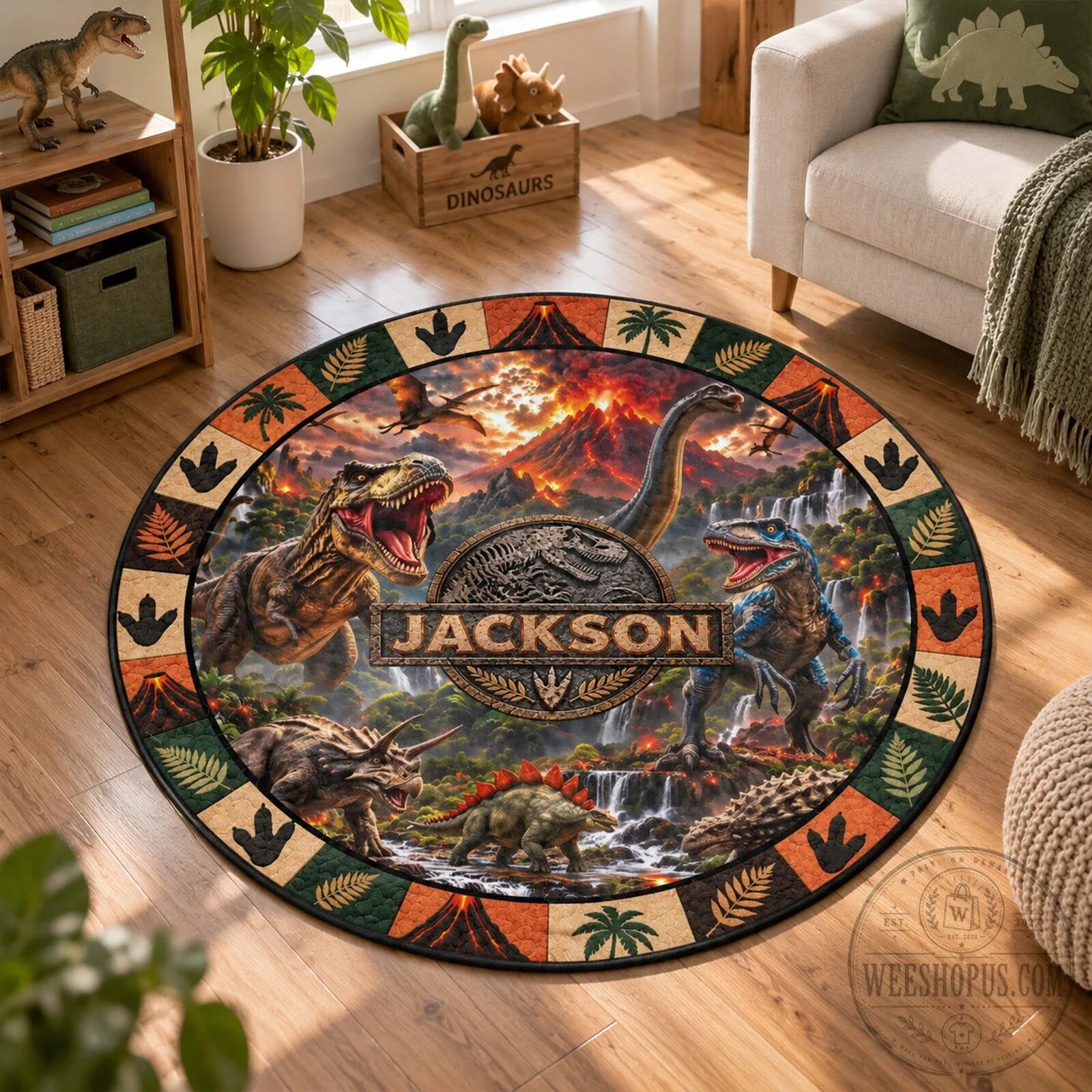Personalized Jurassic World Dinosaur Volcano Waterfall Round Rug 9 Personalized Jurassic World Dinosaur Volcano Waterfall Round Rug