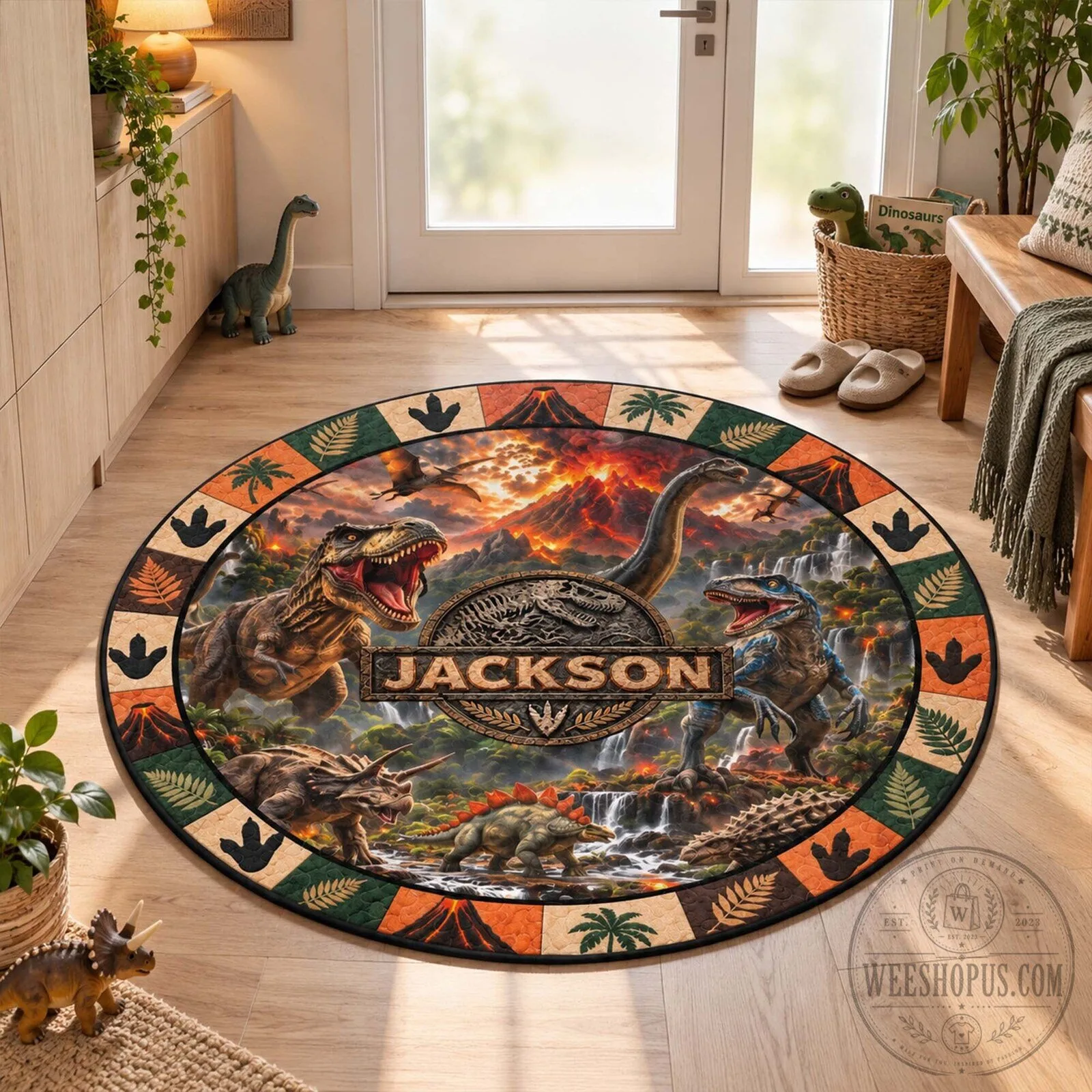 Personalized Jurassic World Dinosaur Volcano Waterfall Round Rug 11 Personalized Jurassic World Dinosaur Volcano Waterfall Round Rug
