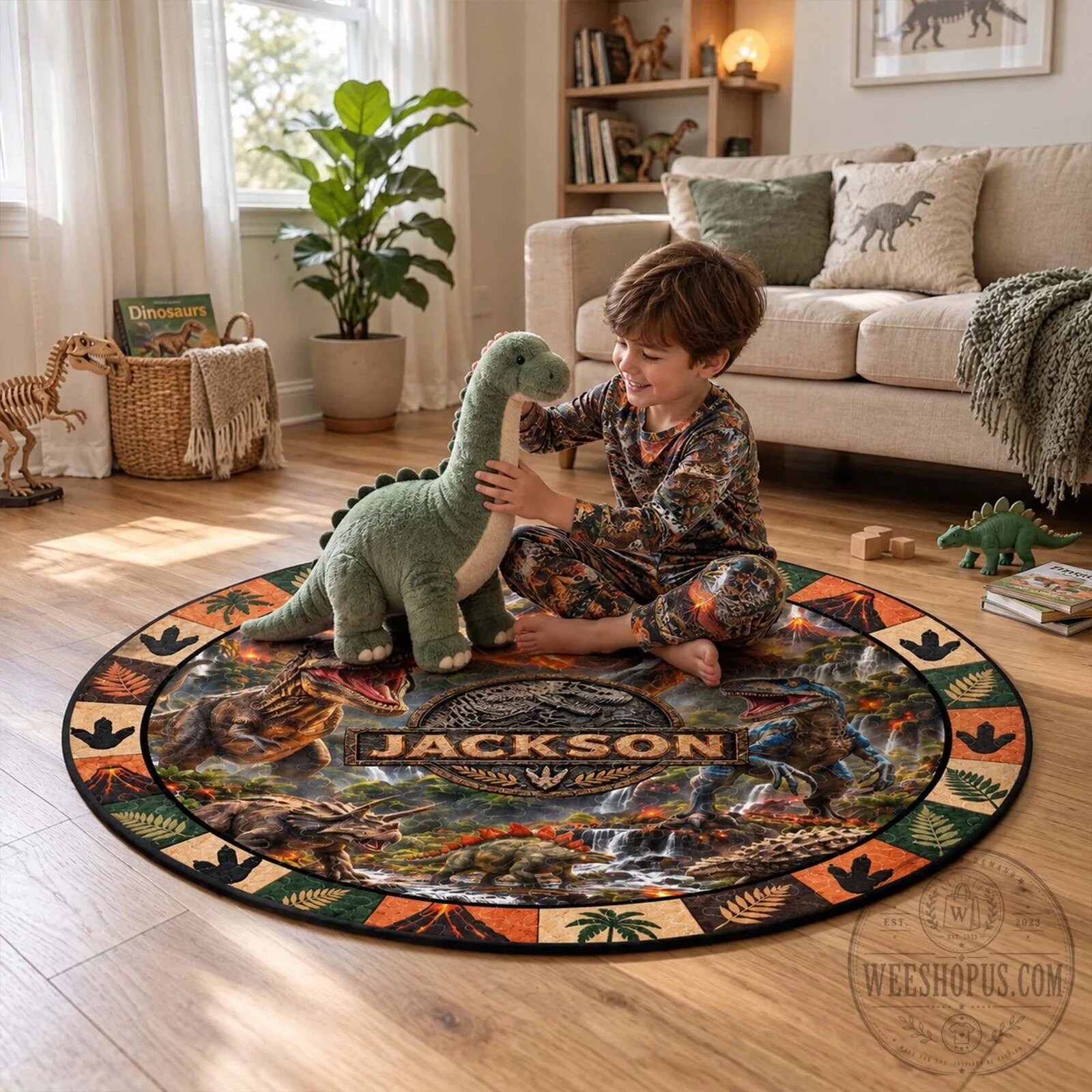 Personalized Jurassic World Dinosaur Volcano Waterfall Round Rug 12 Personalized Jurassic World Dinosaur Volcano Waterfall Round Rug