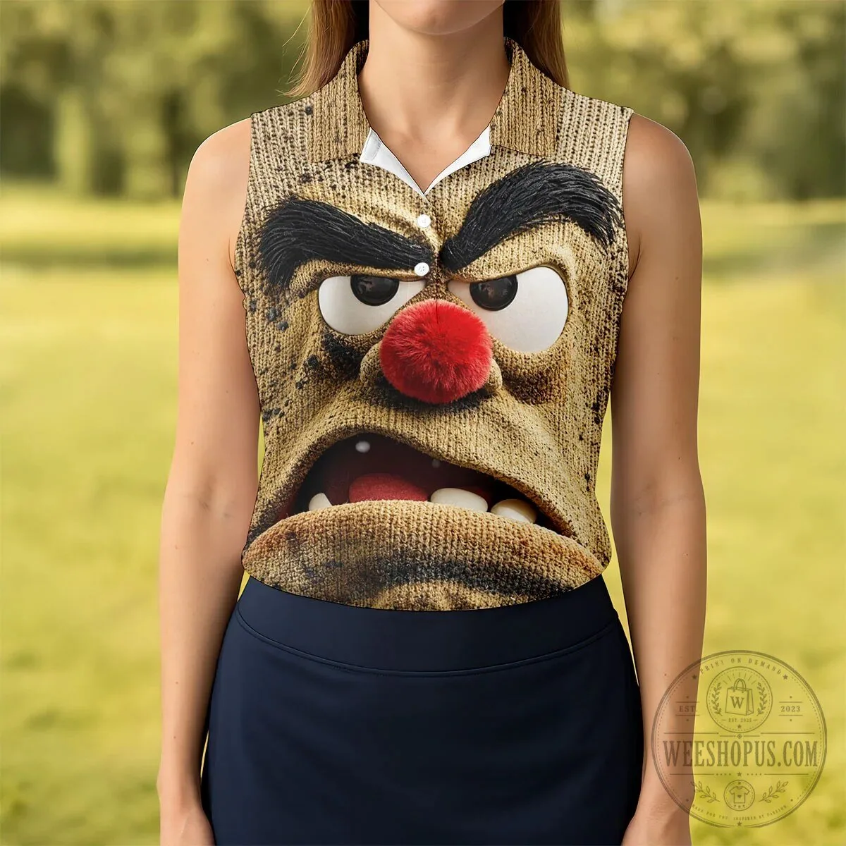 Grumpy Reindeer Face Christmas Lights Women's Sleeveless Golf Polo Shirt 13 Grumpy Reindeer Face Christmas Lights Women
