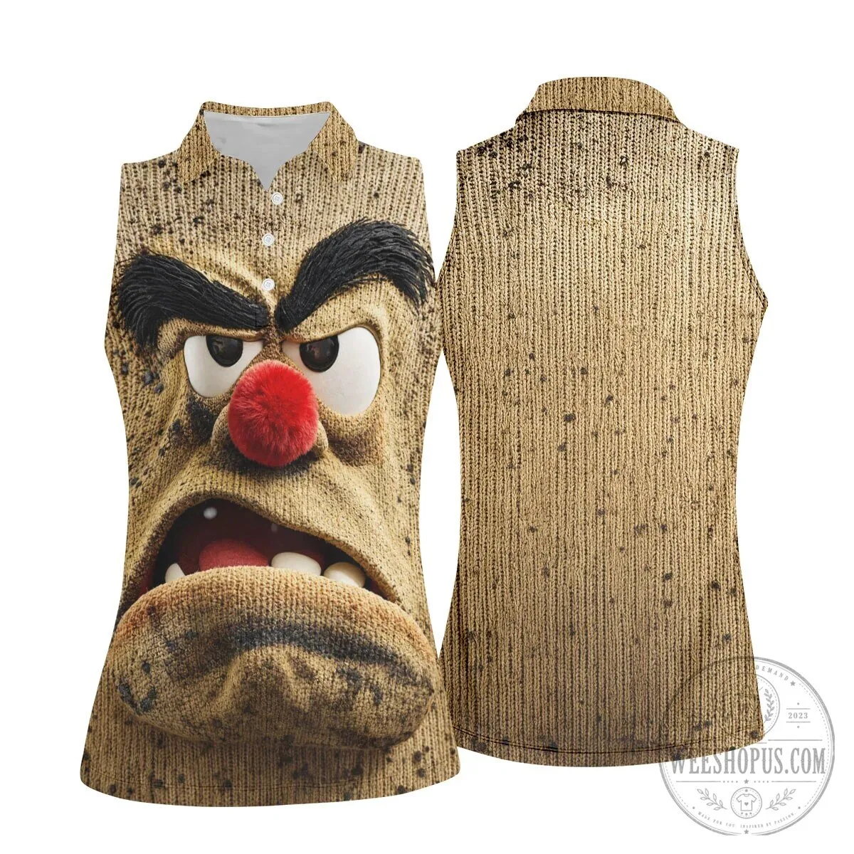 Grumpy Reindeer Face Christmas Lights Women's Sleeveless Golf Polo Shirt 19 Grumpy Reindeer Face Christmas Lights Women