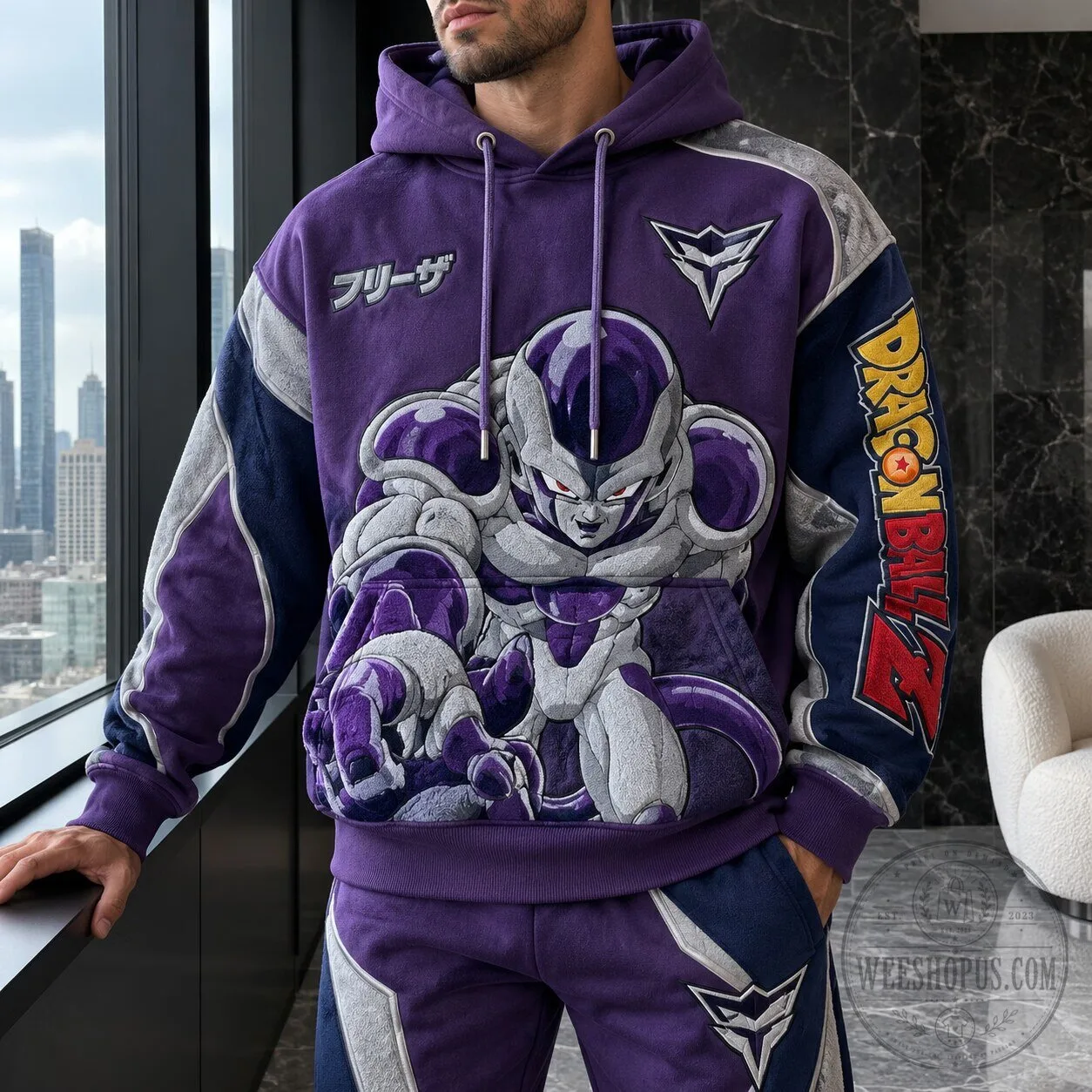 Dragon Ball Z Frieza Anime Character Embroidered Purple Hoodie