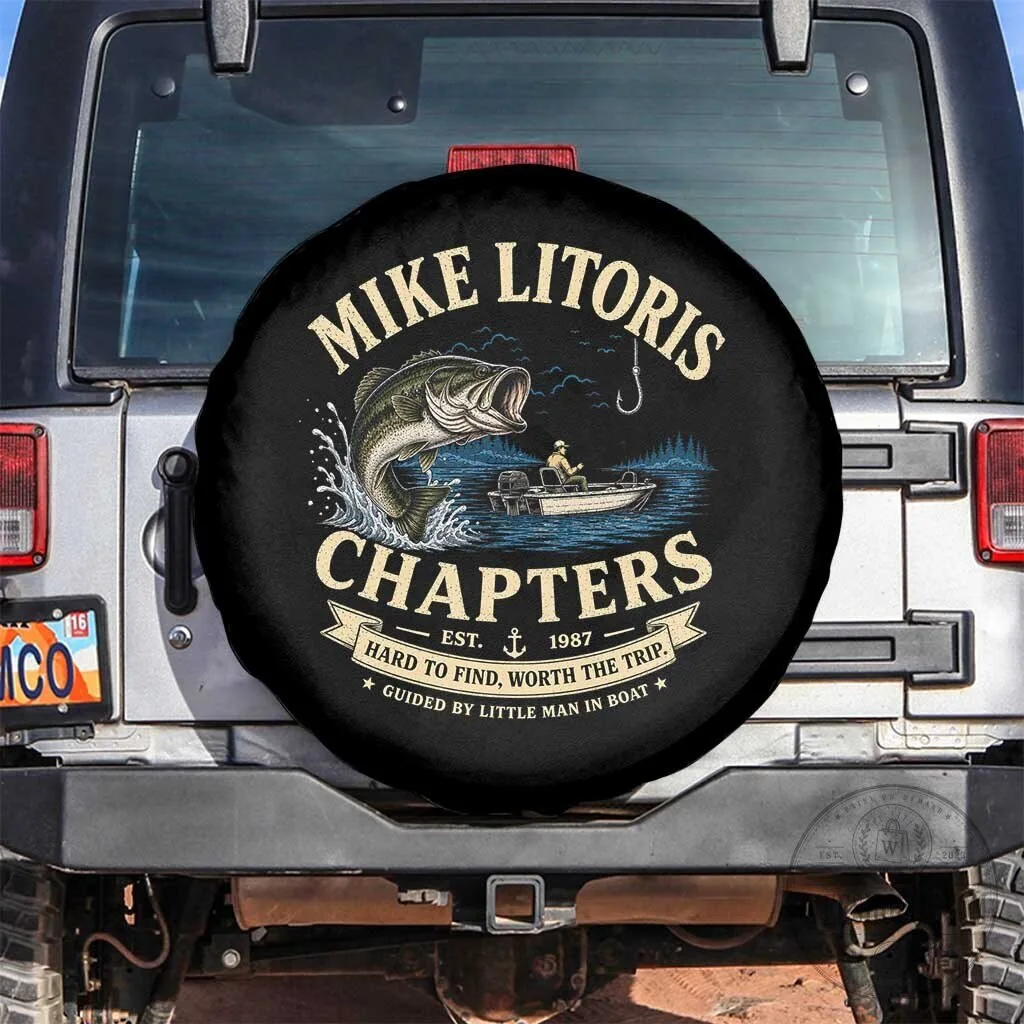 Mike Litoris Chapters Funny Fishing Adult Humor Spare Tire Cover