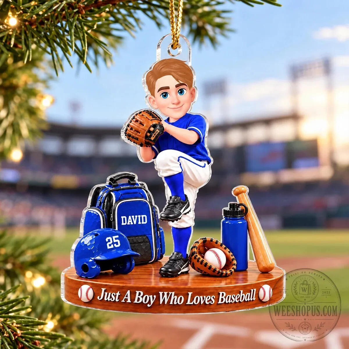 Personalized Baseball Boy Christmas Ornament - Custom Name Sports Fan Gift