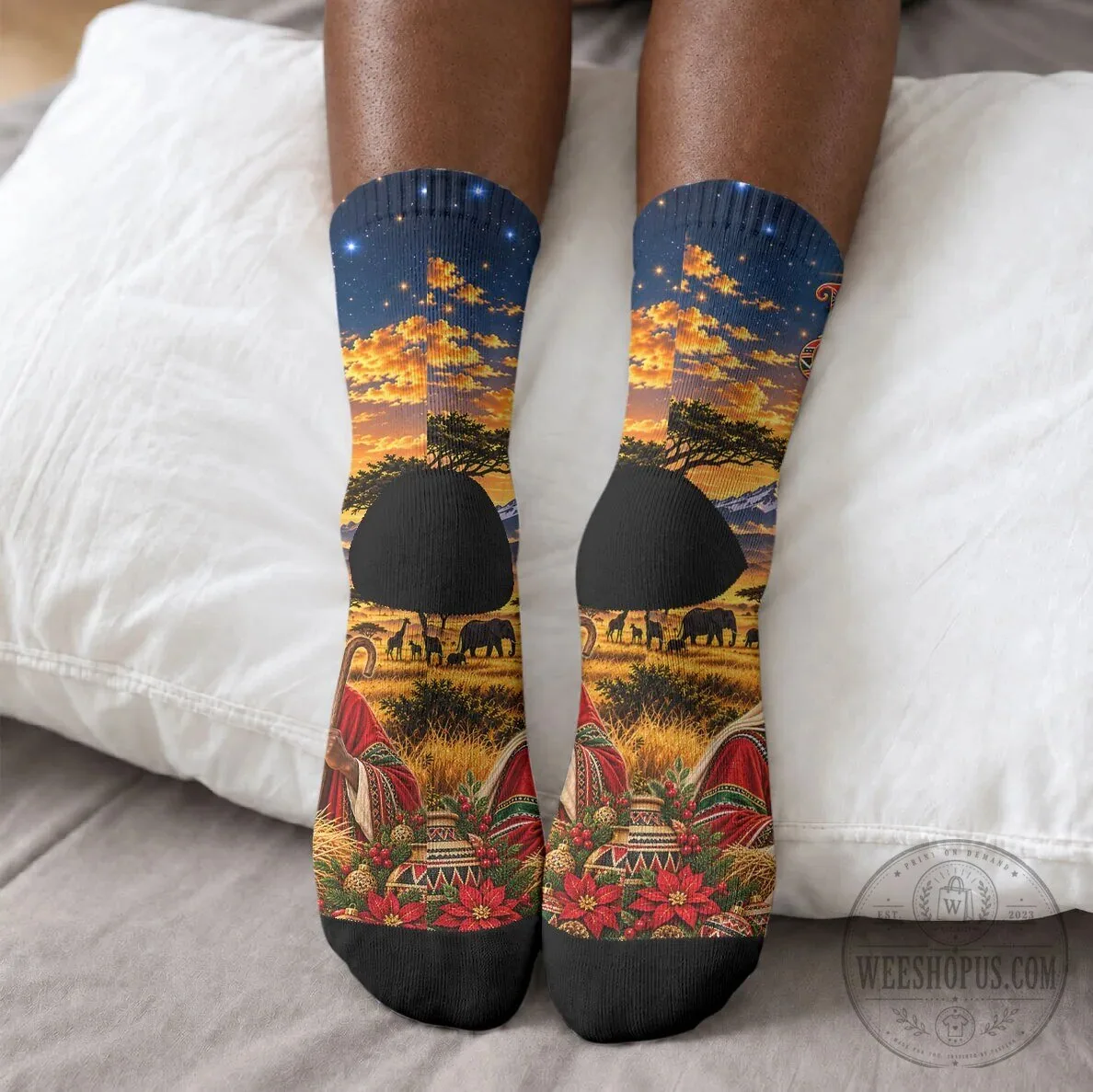 Kenya Christmas African Holy Family Savanna Sunset Baby Jesus Crew Socks 10 Kenya Christmas African Holy Family Savanna Sunset Baby Jesus Crew Socks