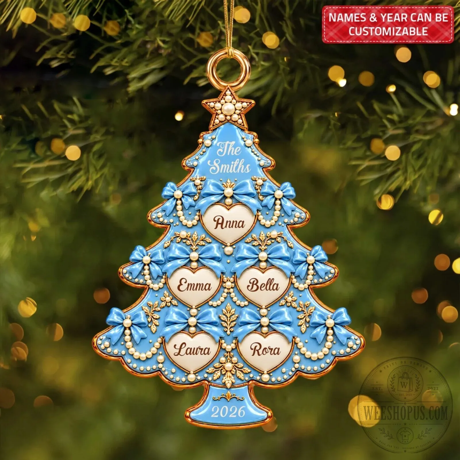 Personalized Family Christmas Tree Custom Mica Ornament Holiday Decoration Gift 12 Personalized Family Christmas Tree Custom Mica Ornament Holiday Decoration Gift